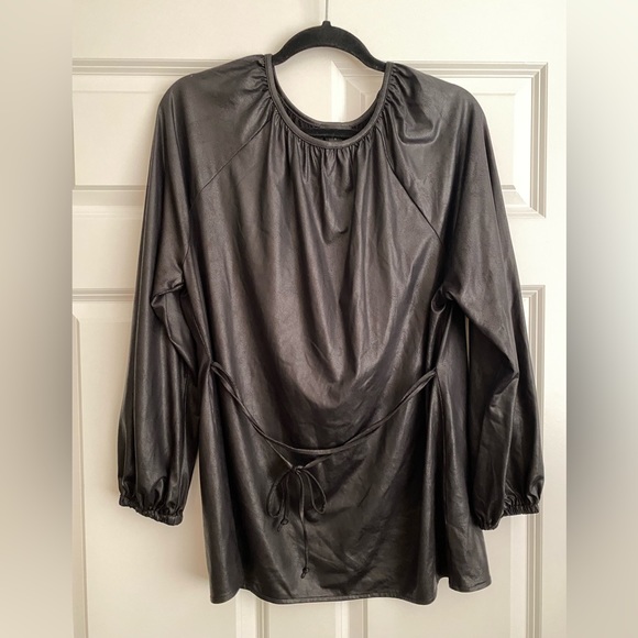 Halogen Faux Leather Tie Waist Top - Picture 2 of 6